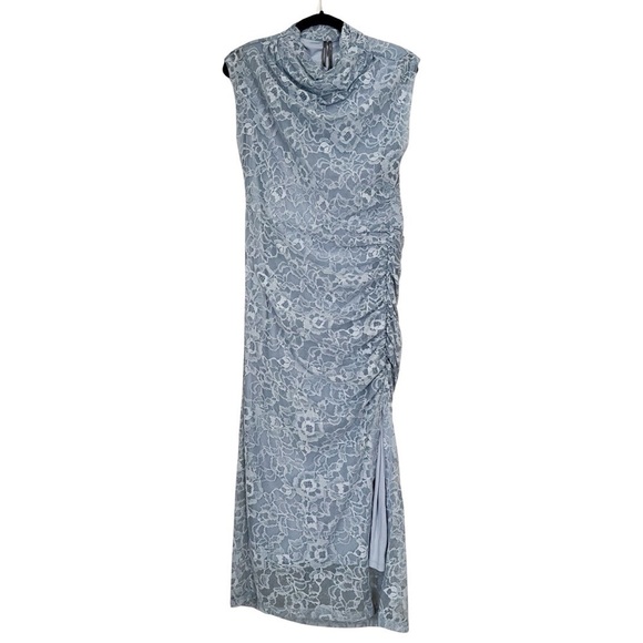 NWT ANTHROPOLOGIE The Maya Ruched Cowl-Neck Lace Dress in Light Blue Sz M - Picture 2 of 7